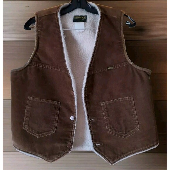 70's Maverick Blue Bell Corduroy Sherpa Vest Mens L Copper Buttons Retro Cowboy - Picture 1 of 12